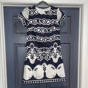 J. Crew Lace Shift Navy and White Dress Size 0